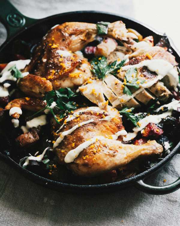 Spatchcock Chicken w/ Beets & Horseradish Cream