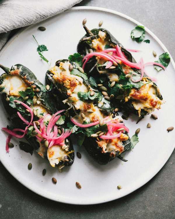 Green Chile Chicken Stuffed Poblanos