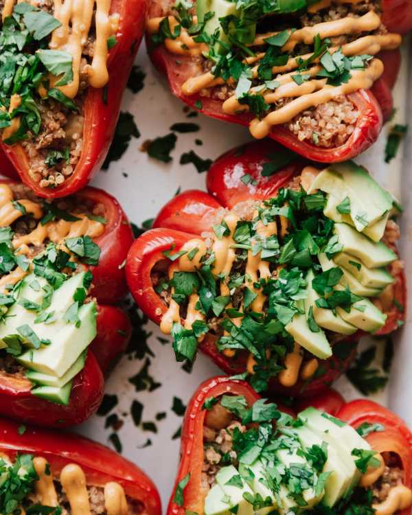 Stuffed Red Peppers w/ Cashew Chipotle Crema