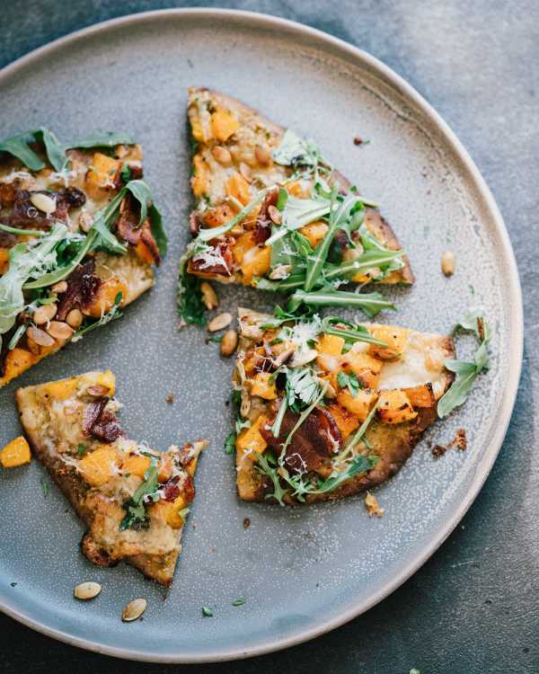 Naan Pizzas w/ Butternut, Pepita Pesto & Bacon
