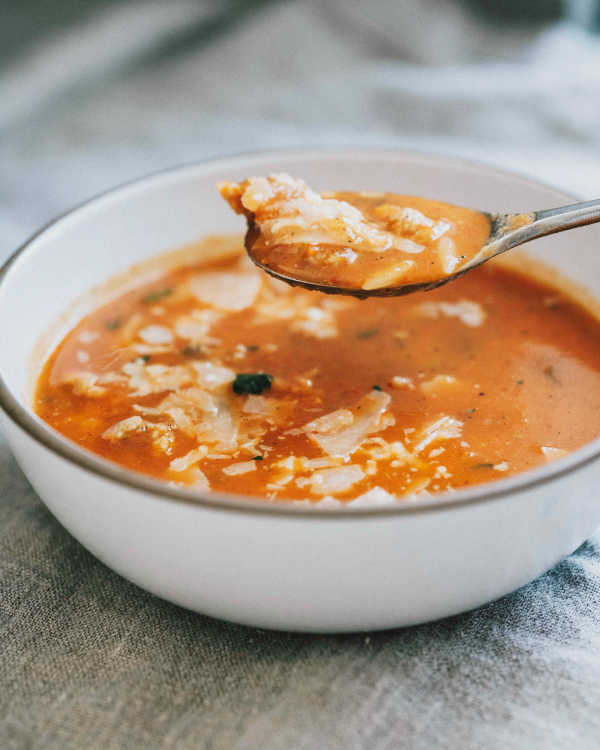 Tomato Soup w/ Spicy Sausage & Orzo