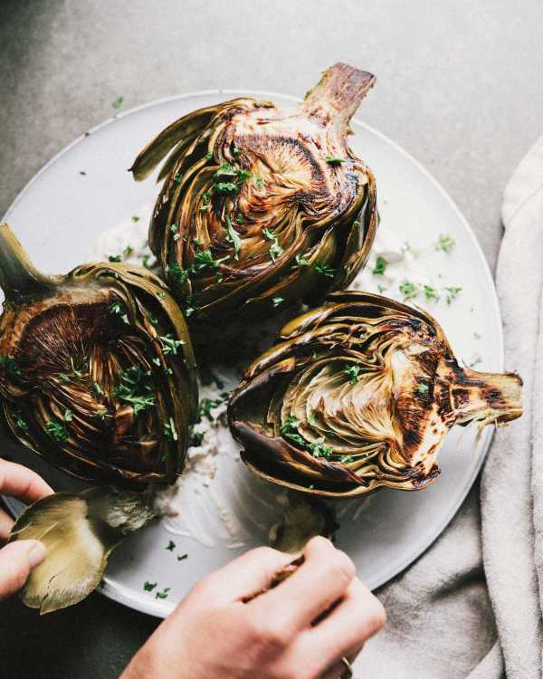 Charred Artichokes w/ Green Olive Aioli