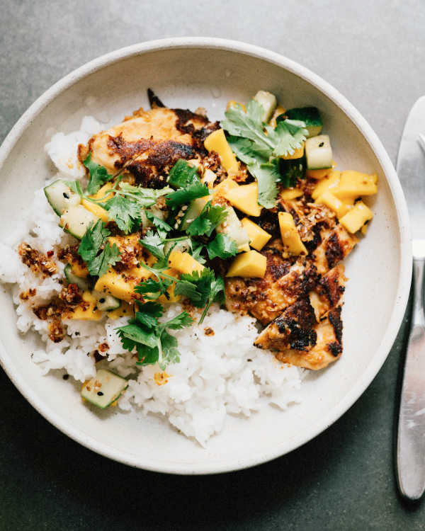 Peanut Chicken w/ Cucumber Mango Salad
