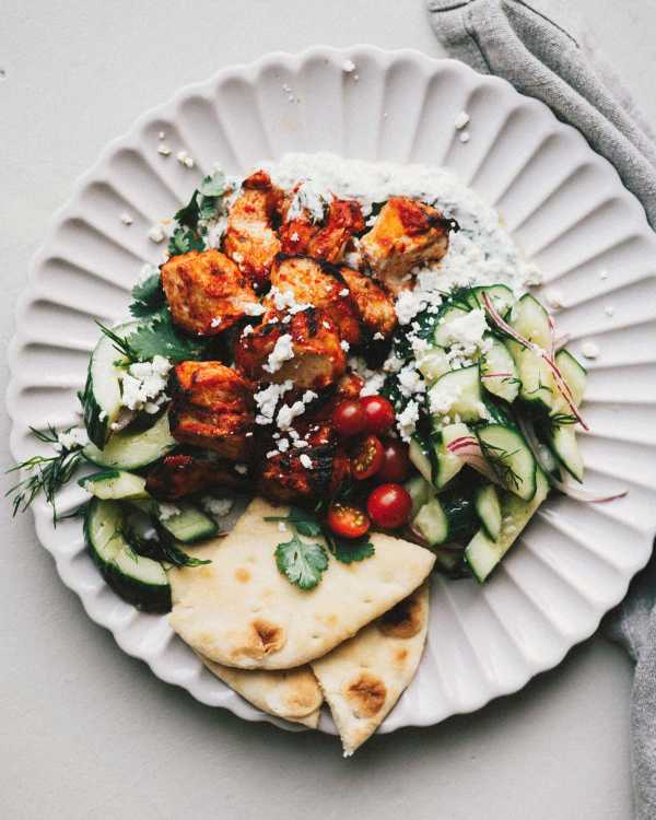 Honey Harissa Chicken w/ Dilly Cucumbers & Herby Labneh