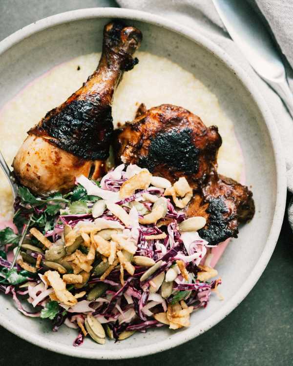 Chicken & Polenta with Cherry-Fennel BBQ Sauce
