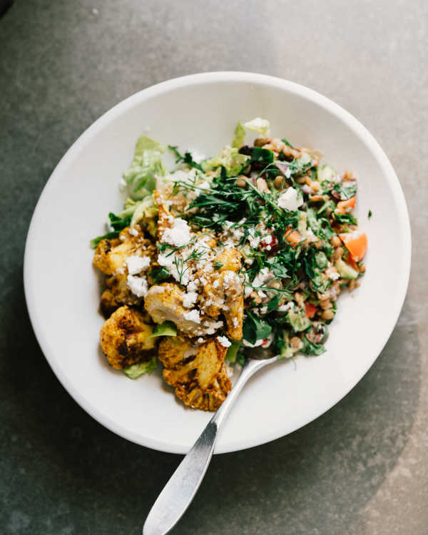 Israeli Lentil Salad & Turmeric Cauli Bowls