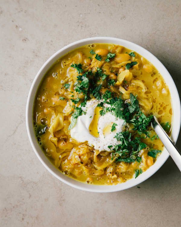 Golden Cannellini Bean & Roasted Cabbage Stew