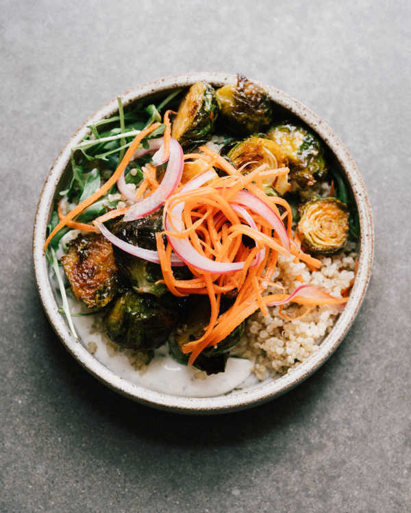 Buffalo Brussels Sprout Bowls w/ Yogurt Ranch