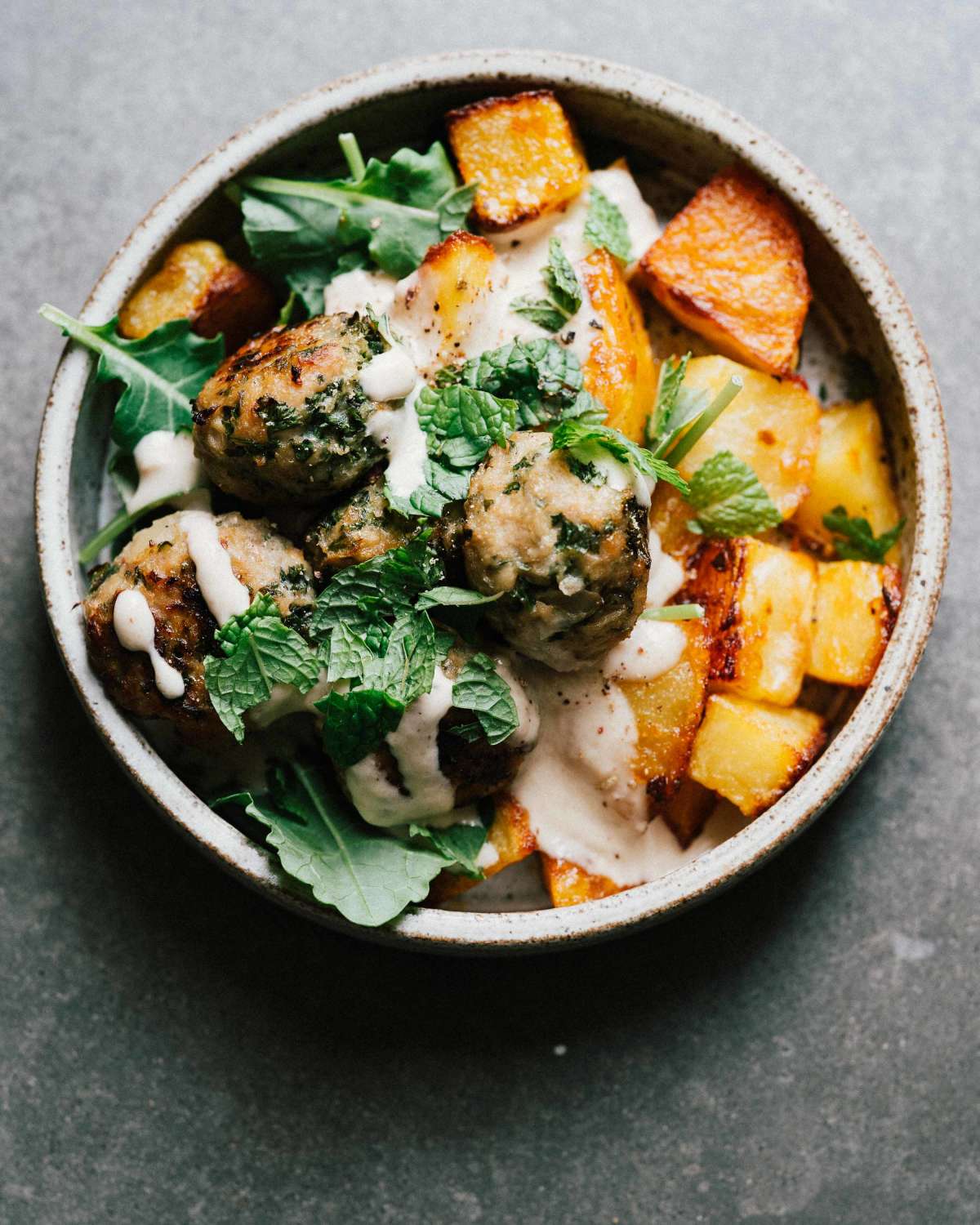 Herby Chicken Kofta w/ Harissa Potatoes