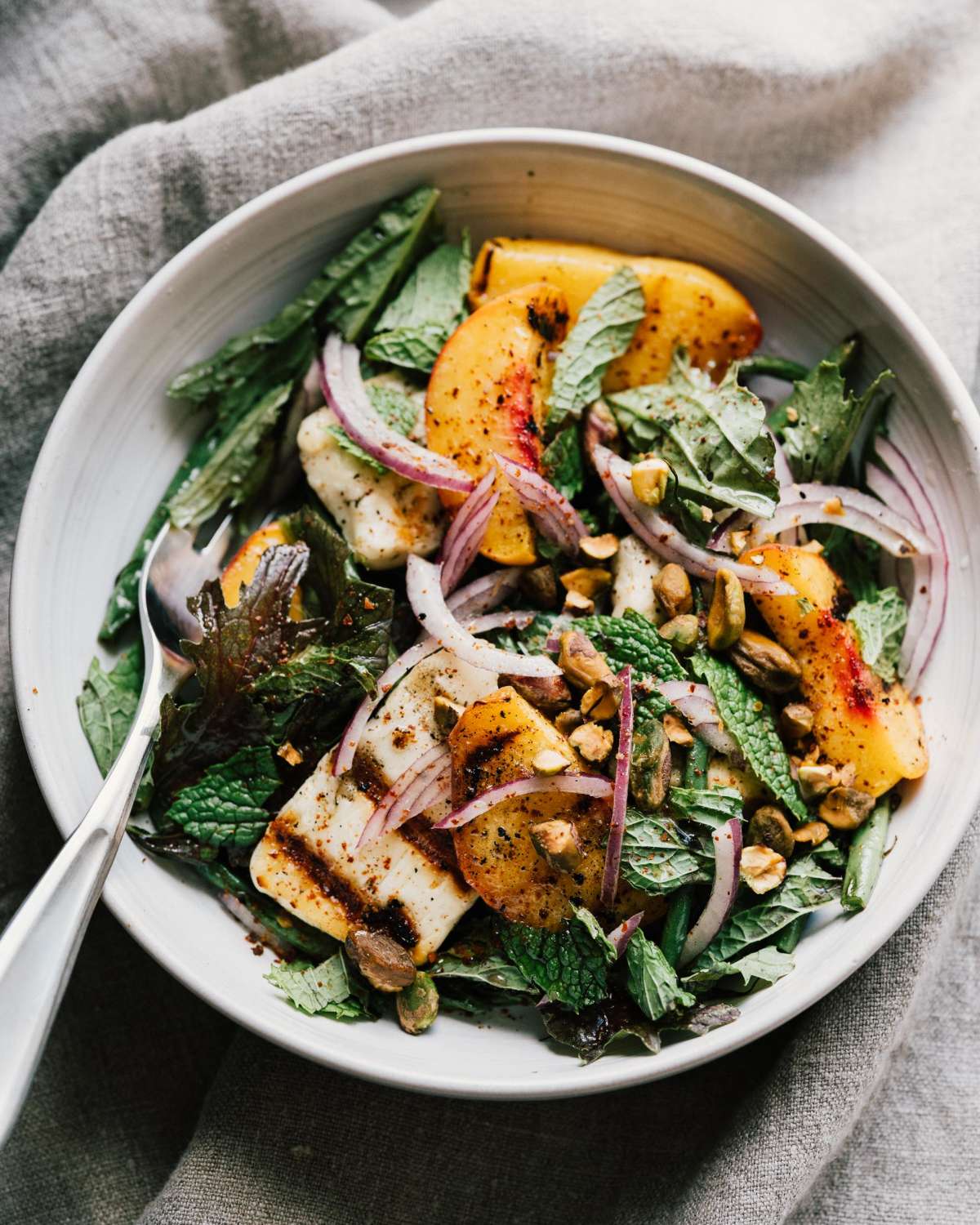 Grilled Halloumi, Green Bean & Nectarine Salad