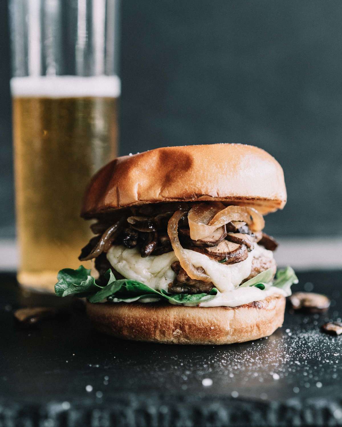Turkey Burgers w/ Caramelized Onions, Mushrooms & Gruyere