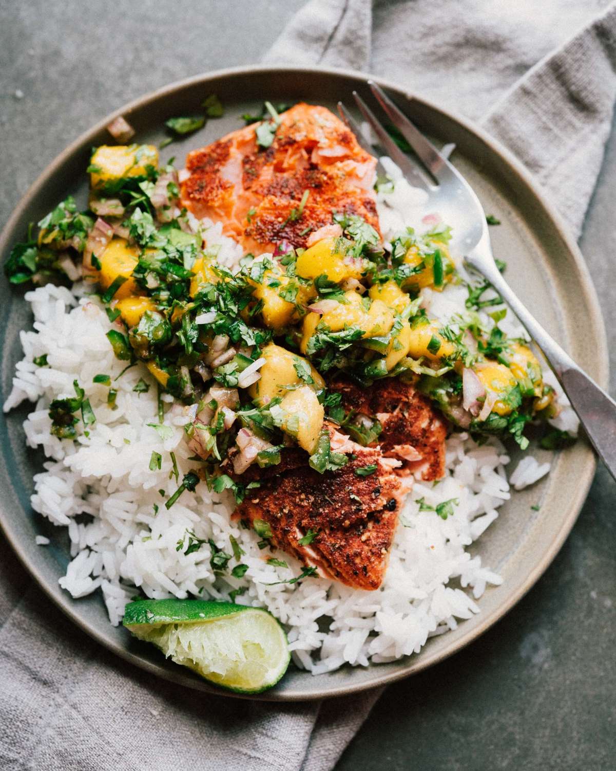 Spice Rubbed Salmon w/ Mango Salsa