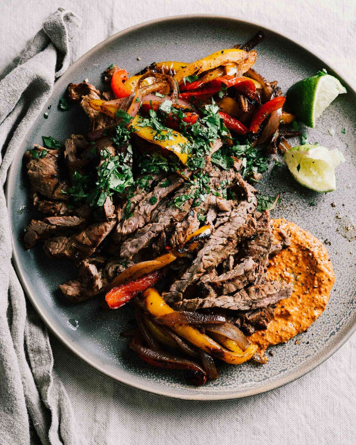 Tequila Steak Fajitas w/ Chipotle Muhummara