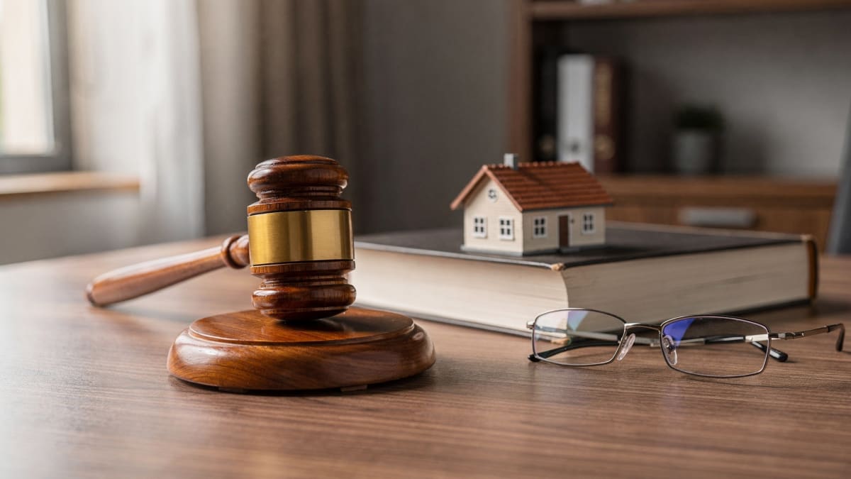 Tukul hakim dan model rumah di atas meja pejabat
