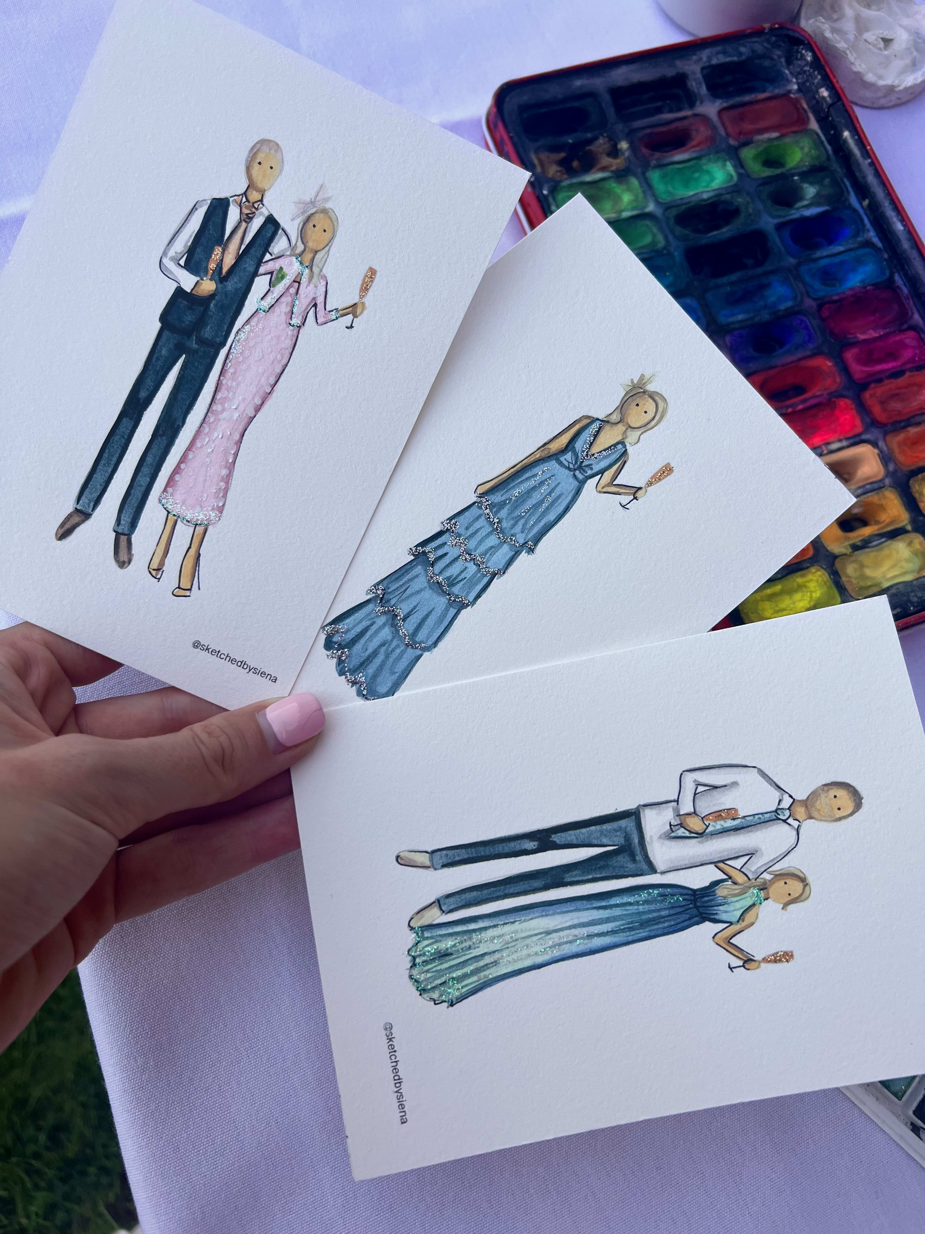 Paintings of guests at a weddding