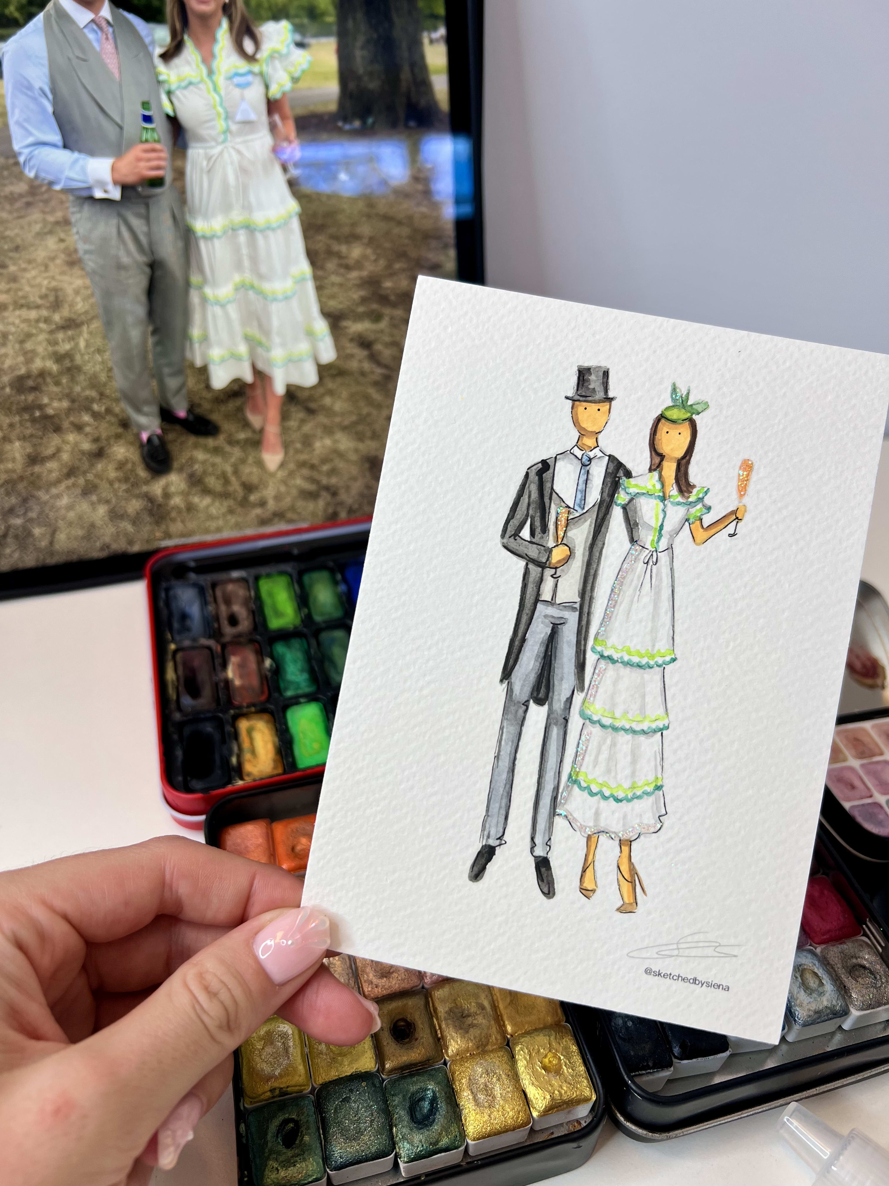 Painting of guests at a wedding