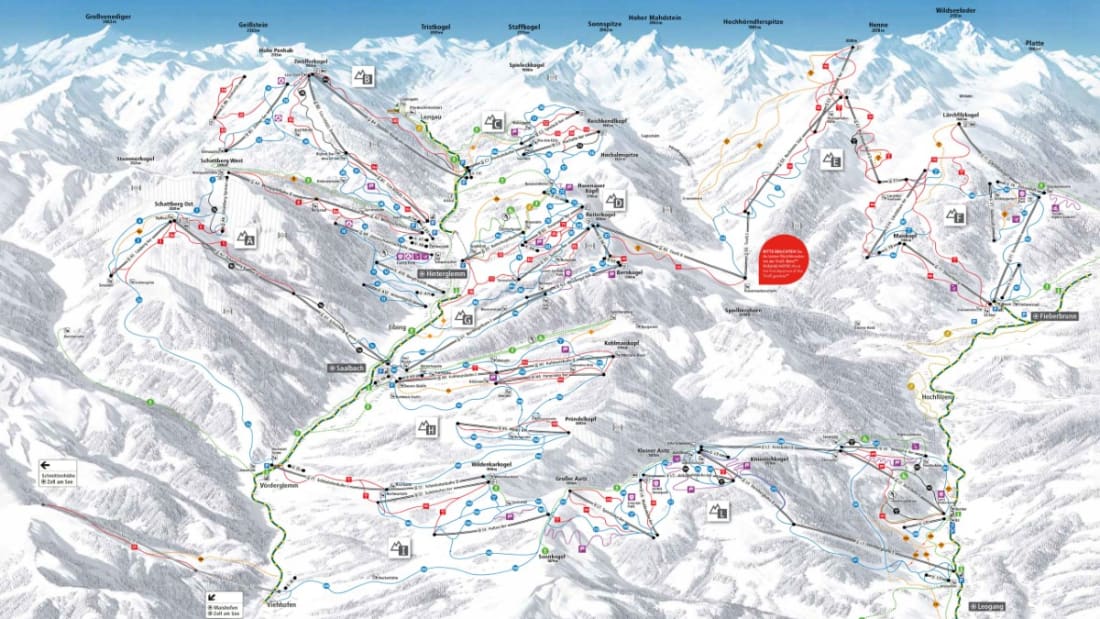 Saalbach pistekort - 408 km pister