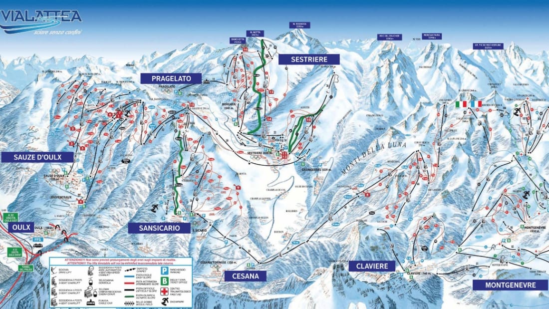 Sestriere pistekort - 400 km pister