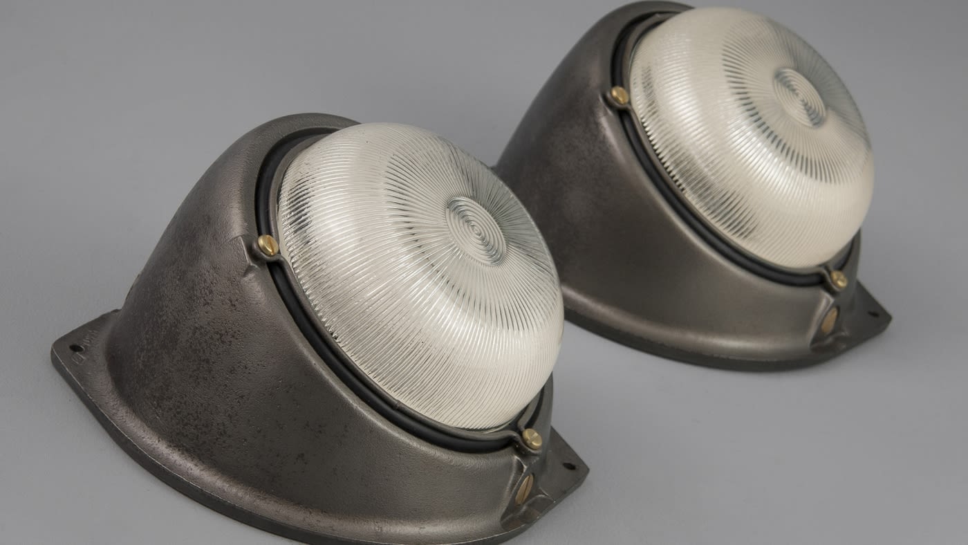 British enamel pendants and industrial wall lights