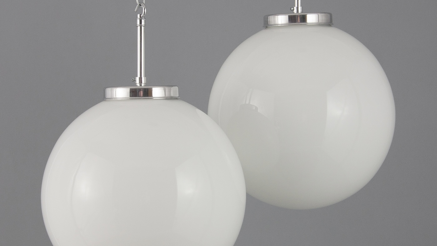 Industrial street lights and opaline glass globes