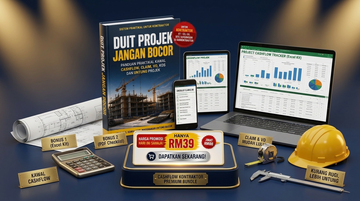 Dua bonus digital Template Excel Cashflow Projek dan Checklist Claim VO