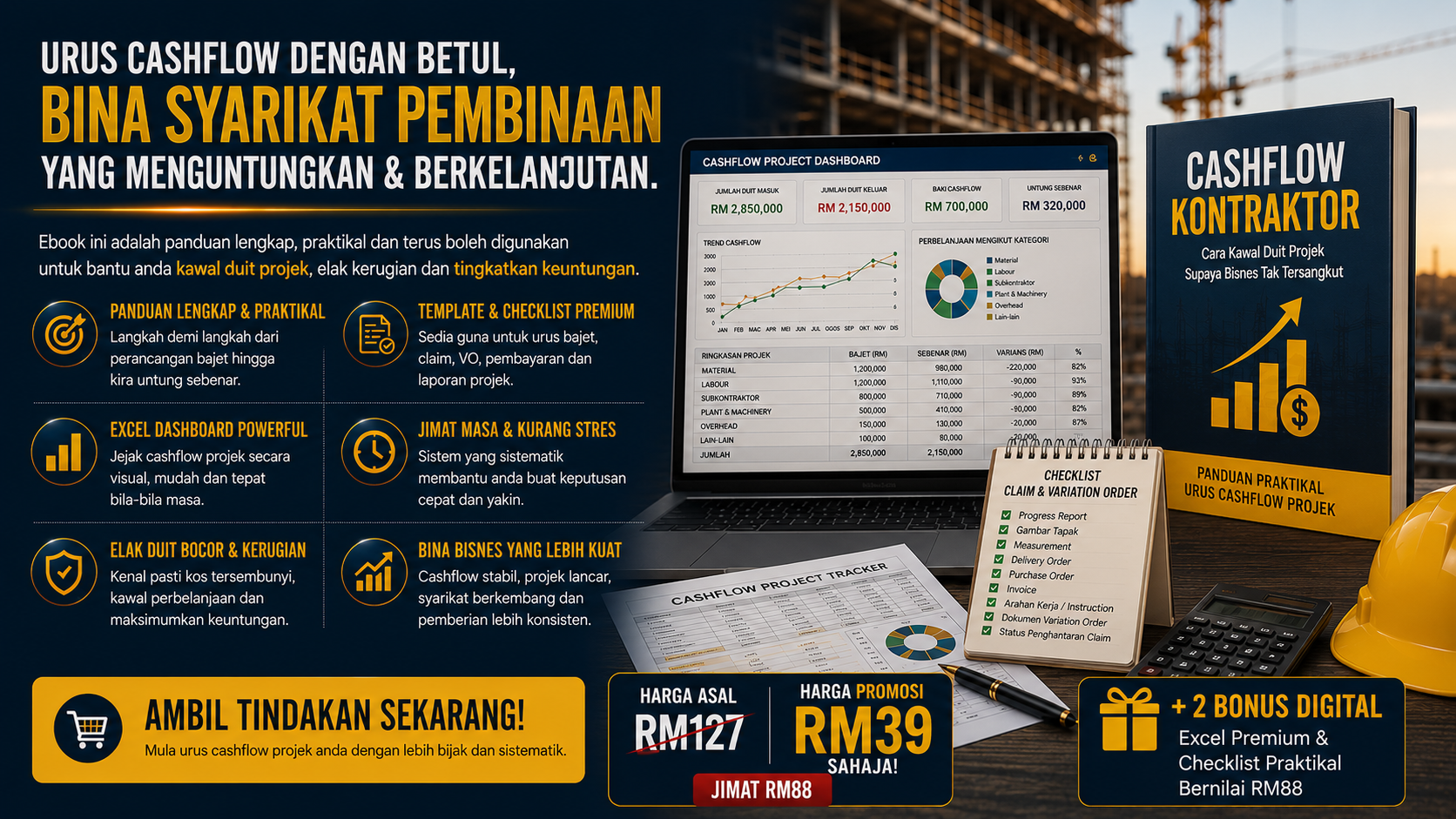Dapatkan Ebook Cashflow Kontraktor dan dua bonus digital
