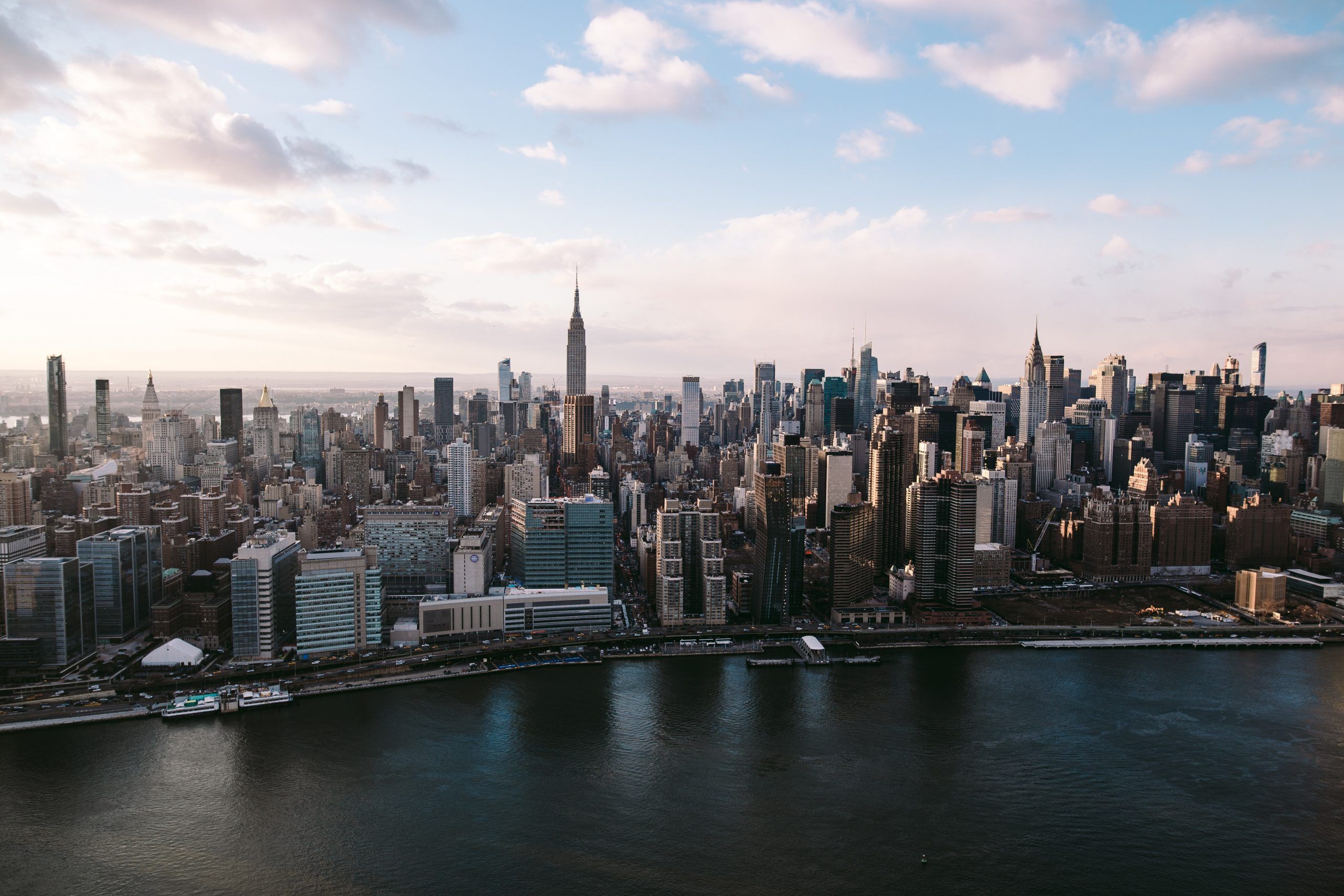 The view of the Manhattan Skyline from a helicopter
