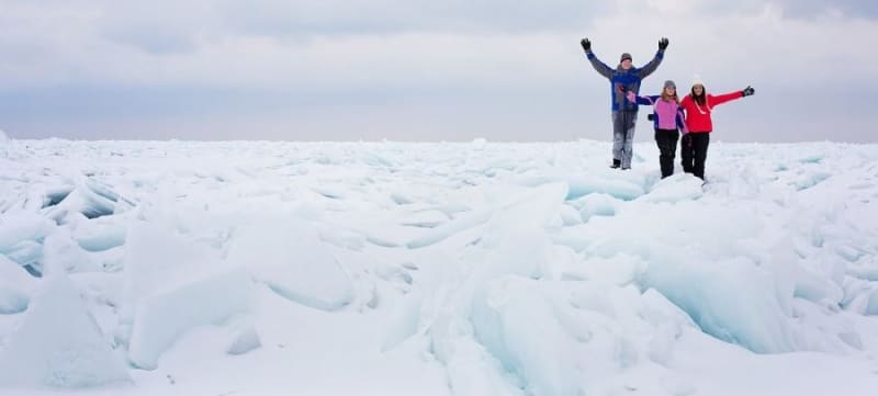 snowy and frozen lake michigan