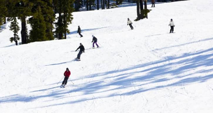 Skiers going down an easy hill