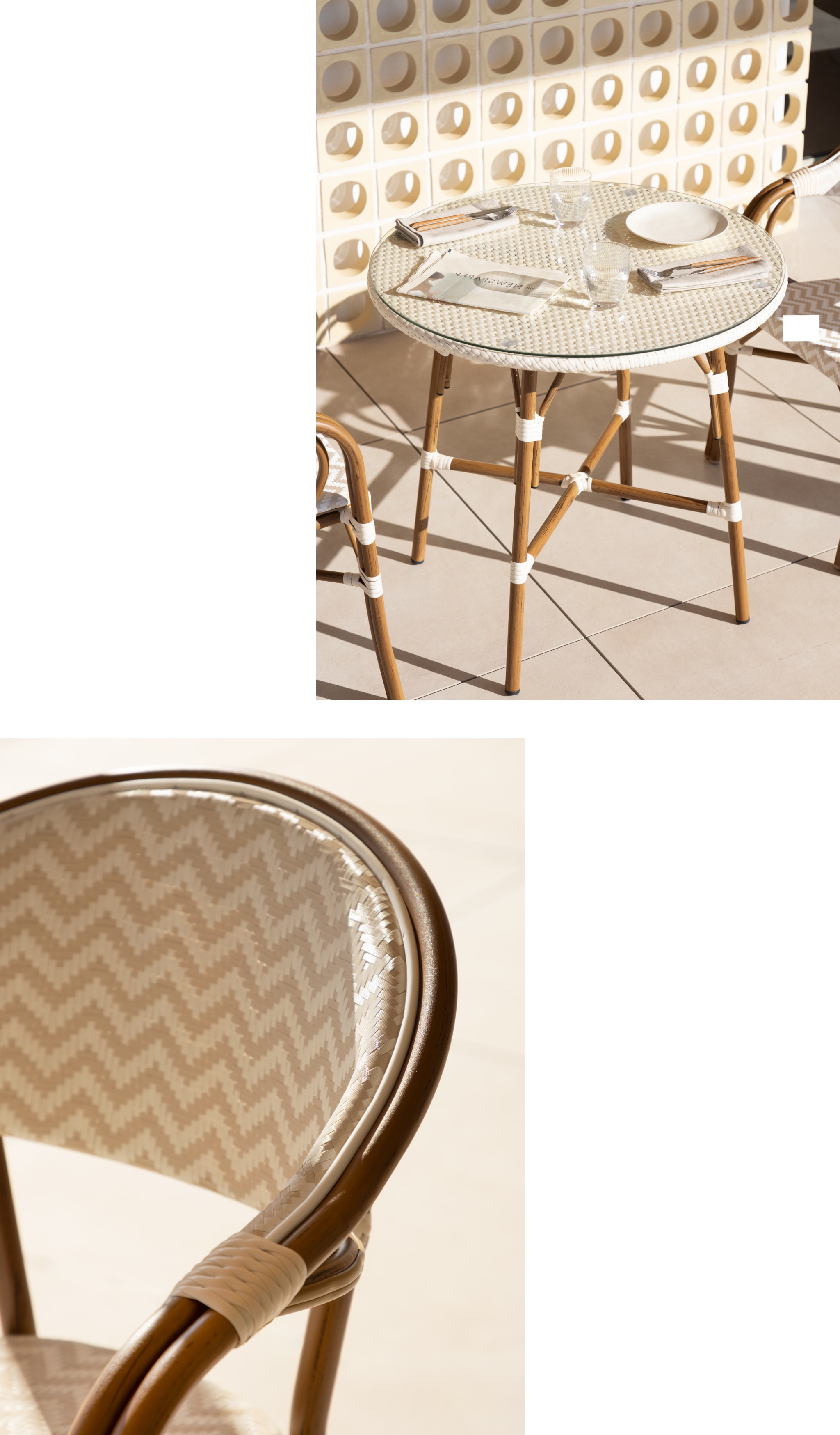 Round kitchen table Ø80 cm in aluminum and synthetic rattan Brielle Bistro