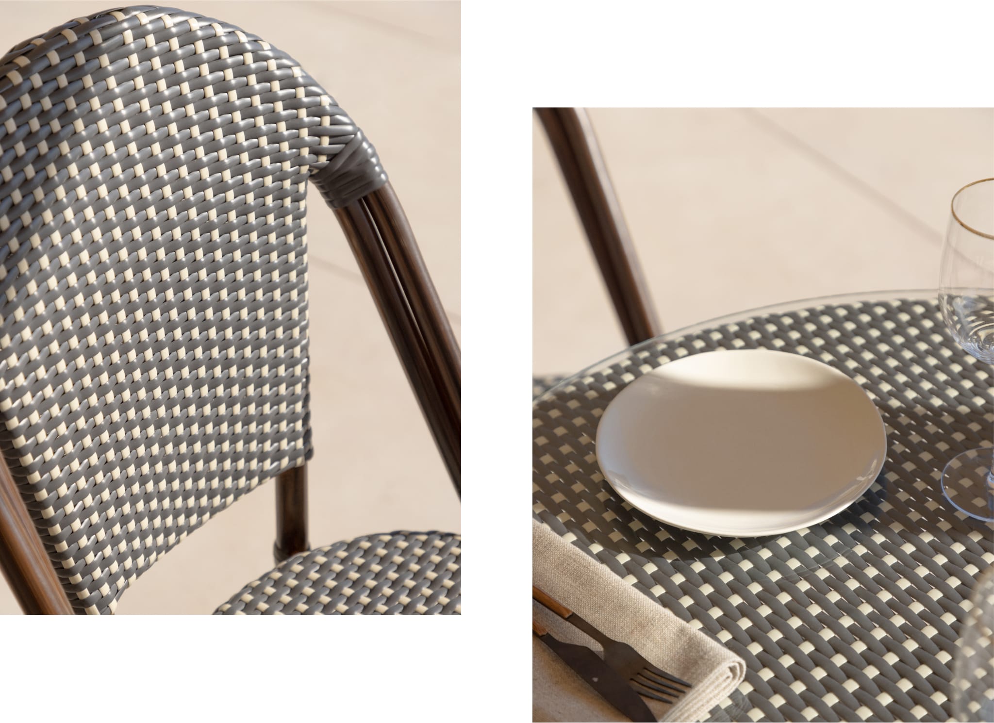 Brielle Bistro Stackable Dining Chair in Aluminum and Synthetic Rattan