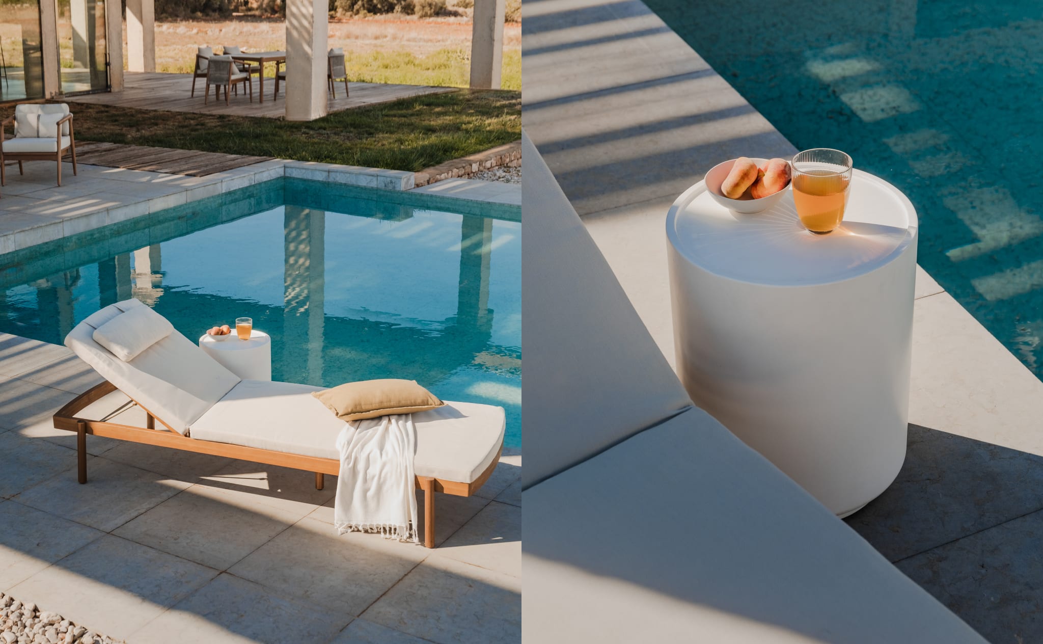 Chaise longue inclinable en bois d'acacia avec coussin Aderyn