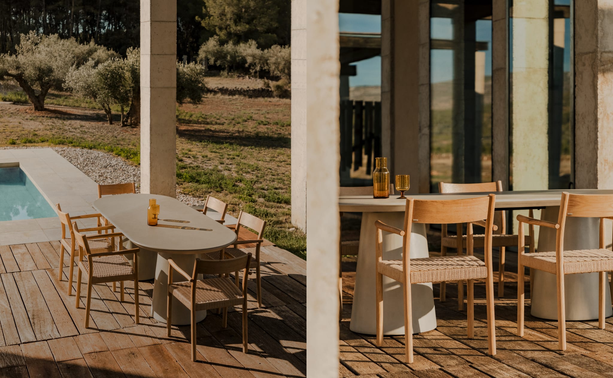 Table de jardin ovale 220x95 cm en ciment Noemi