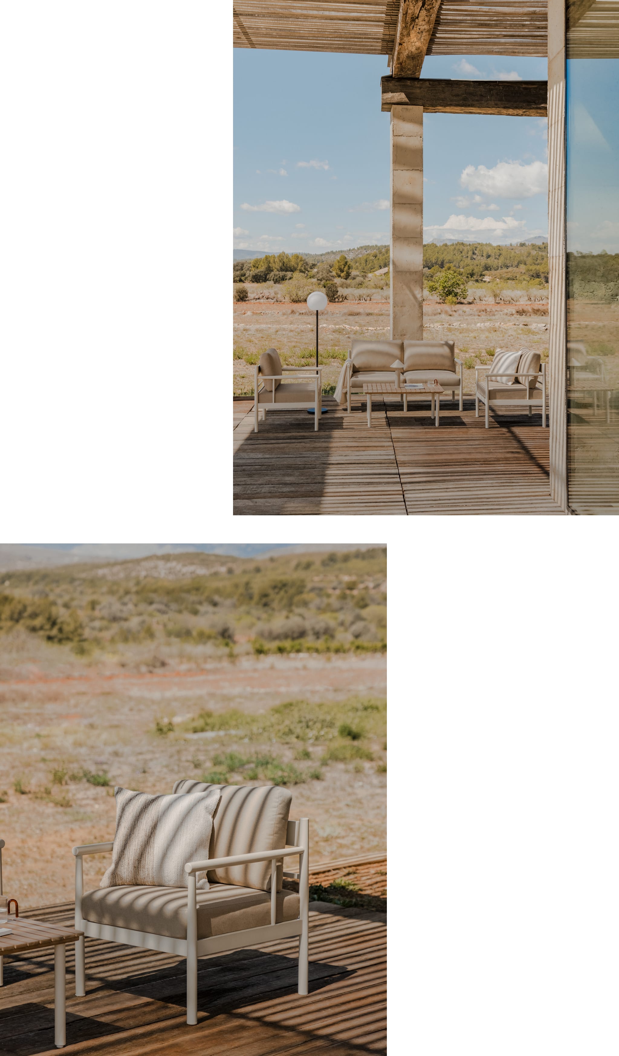 Salon de jardin avec canapé 2 places, 2 fauteuils et table basse en aluminium et bois d'acacia Beirik