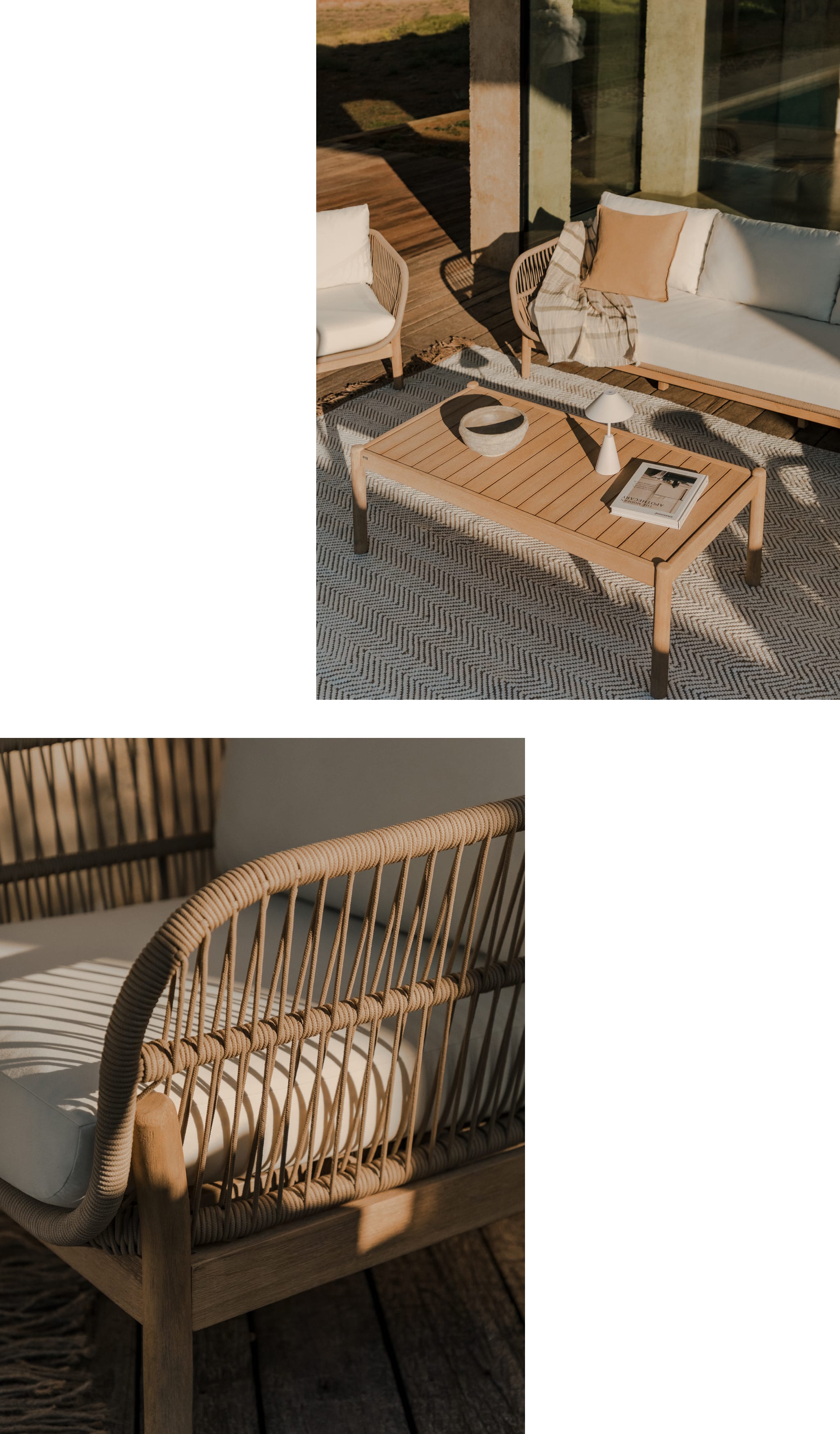 Ensemble de jardin avec canapé 3 places et table basse rectangulaire 120x60 cm en aluminium et bois d'acacia Karvia