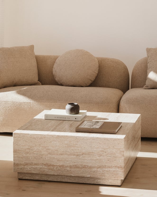 Imala travertine look cement coffee table