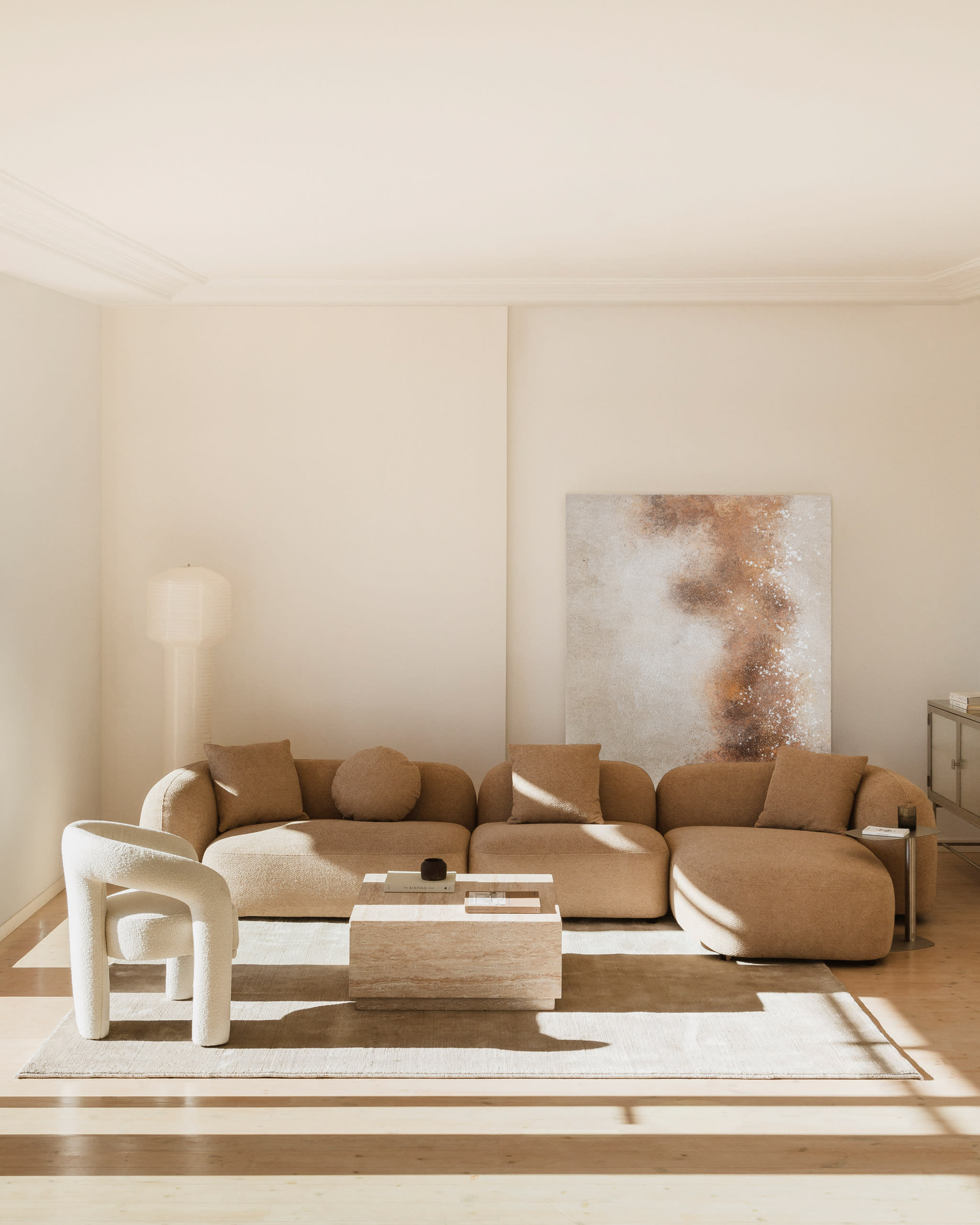 3-piece right chaise longue modular sofa in Coco chenille