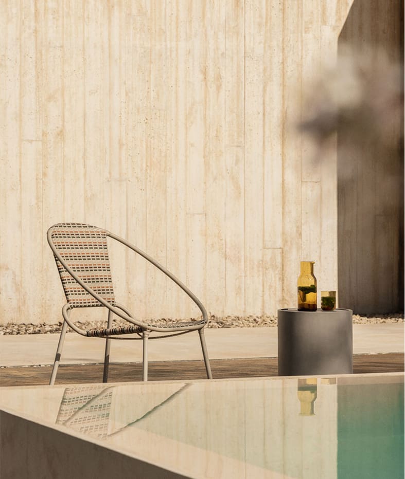 Aderyn double reclining lounger in acacia wood with cushion