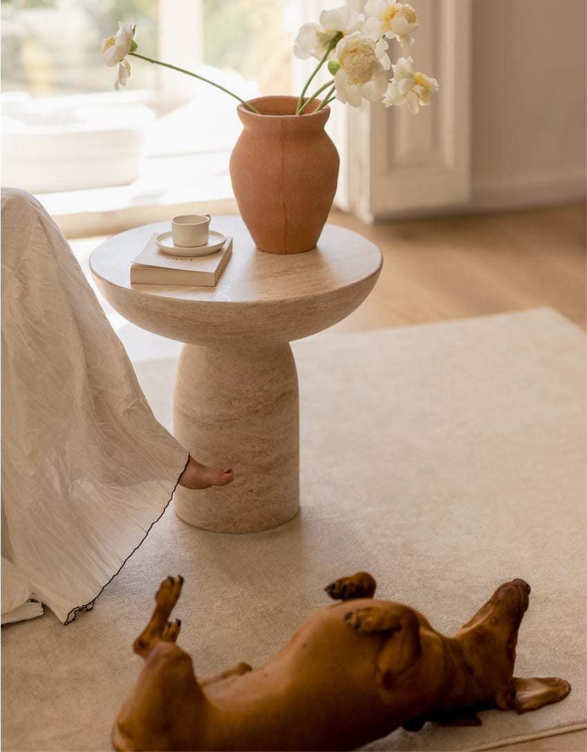 Runder Beistelltisch Ø50 cm im Beton-Look Travertin Zenadia