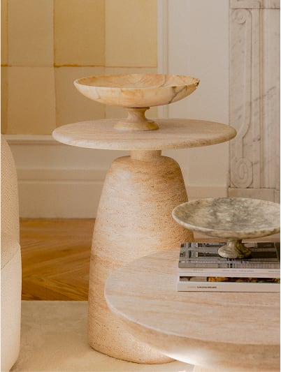 Grebik round side table in travertine-look cement