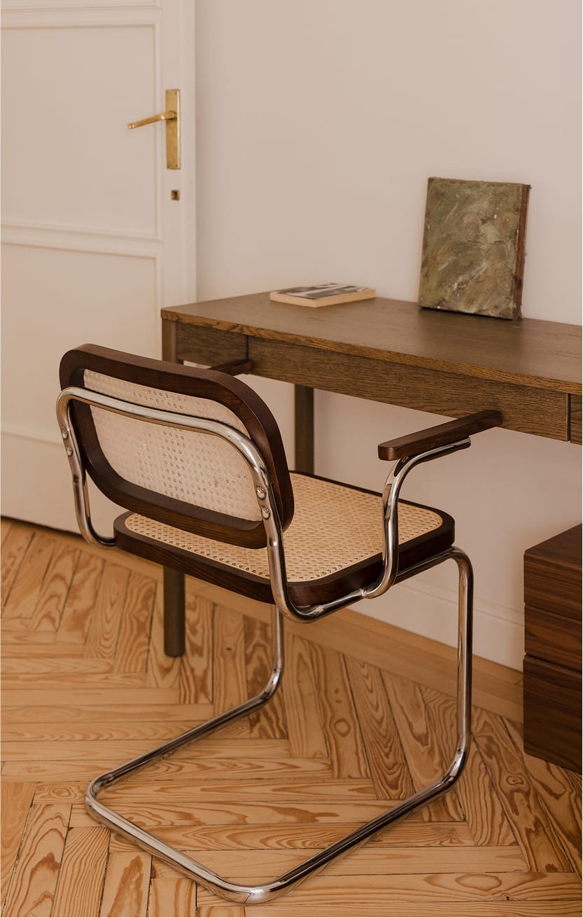 Tento rattan and steel dining chair with armrests