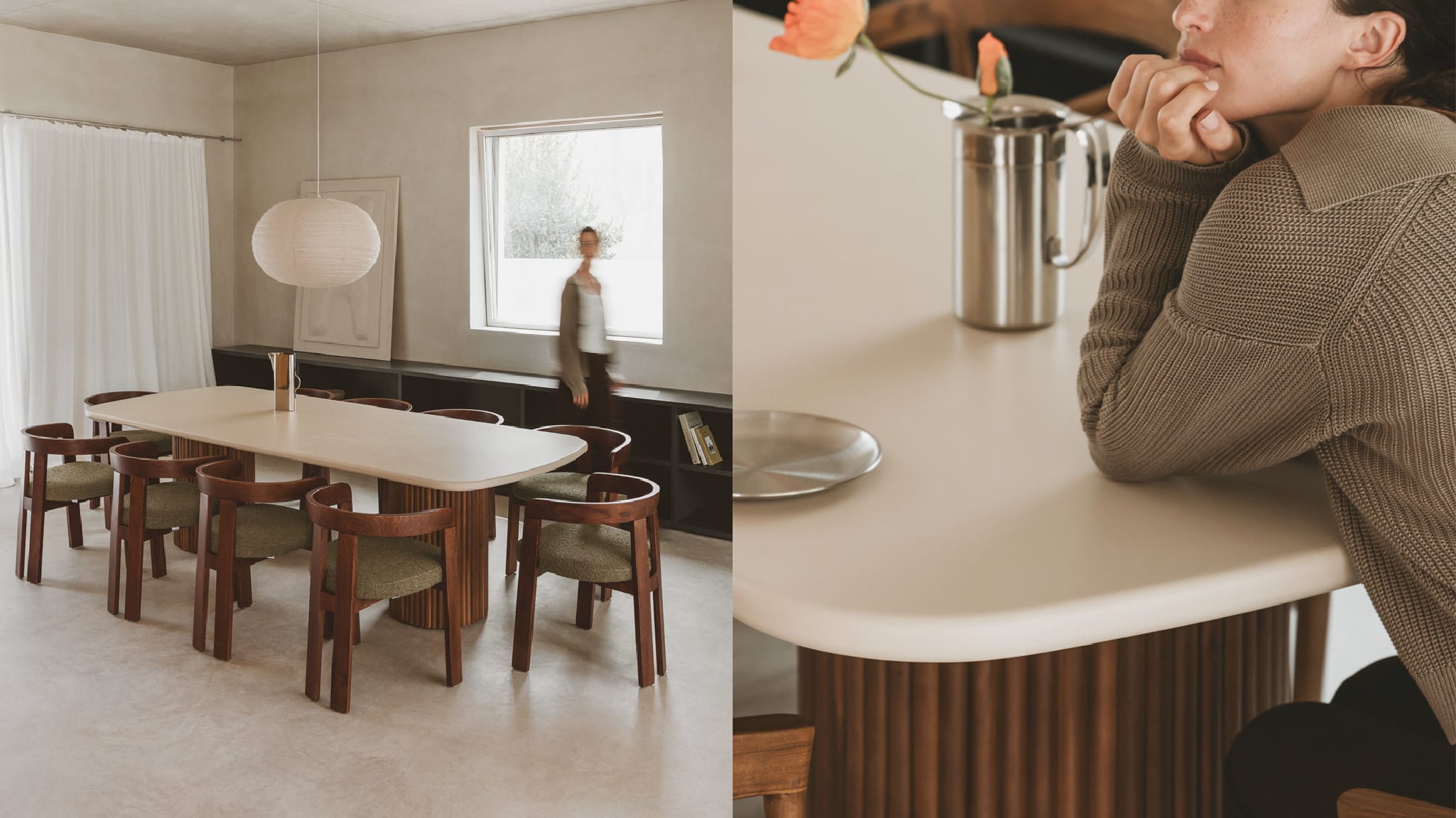 Mesa de comedor rectangular en cemento y madera de acacia Sirvon 