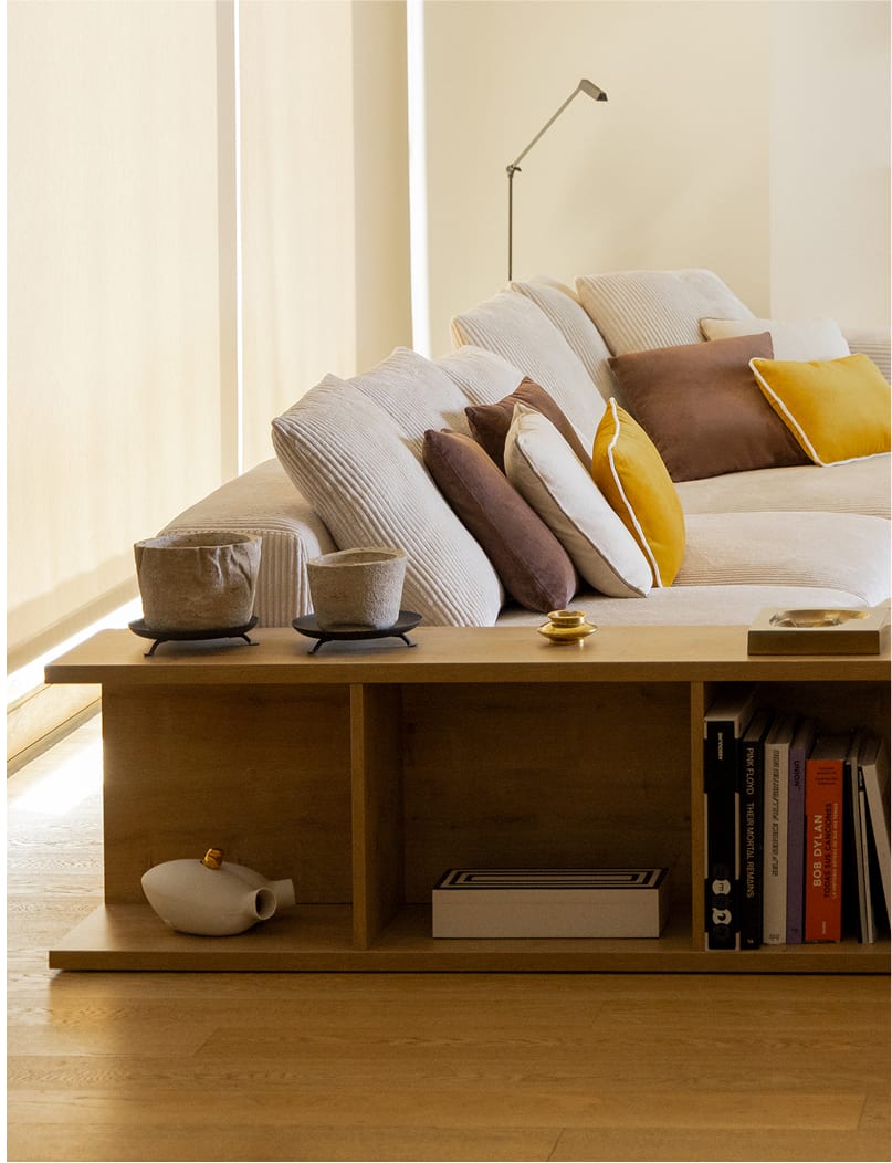 Modulares Sofa mit rechter Chaiselongue, 3-teilig mit hoher Armlehne und Hocker ↔︎480 cm Bruna