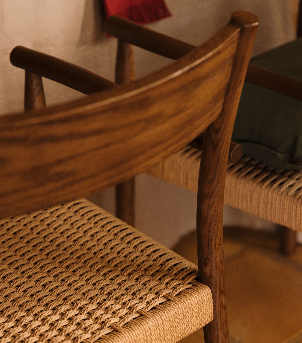 Esszimmerstuhl aus eichenholz und geflochtenem Seil Mara