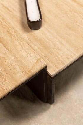 Mesa de centro 90x90 cm en piedra natural y madera de mango Clotsh