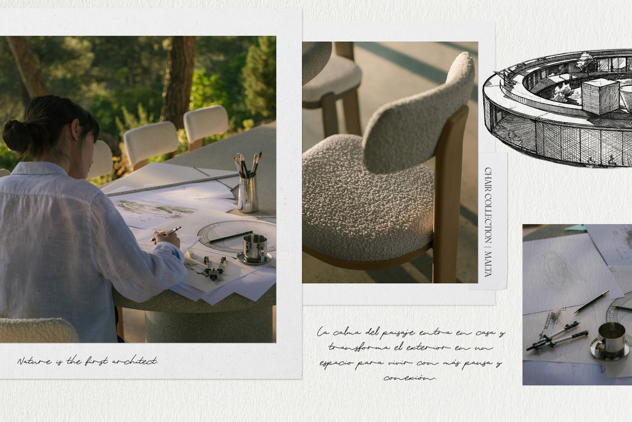 Silla de jardín en madera de acacia y tela bouclé Malta