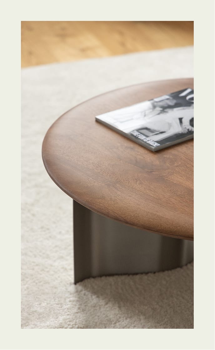 Table basse ronde Ø80 cm en bois de manguier et acier inoxydable Marvion
