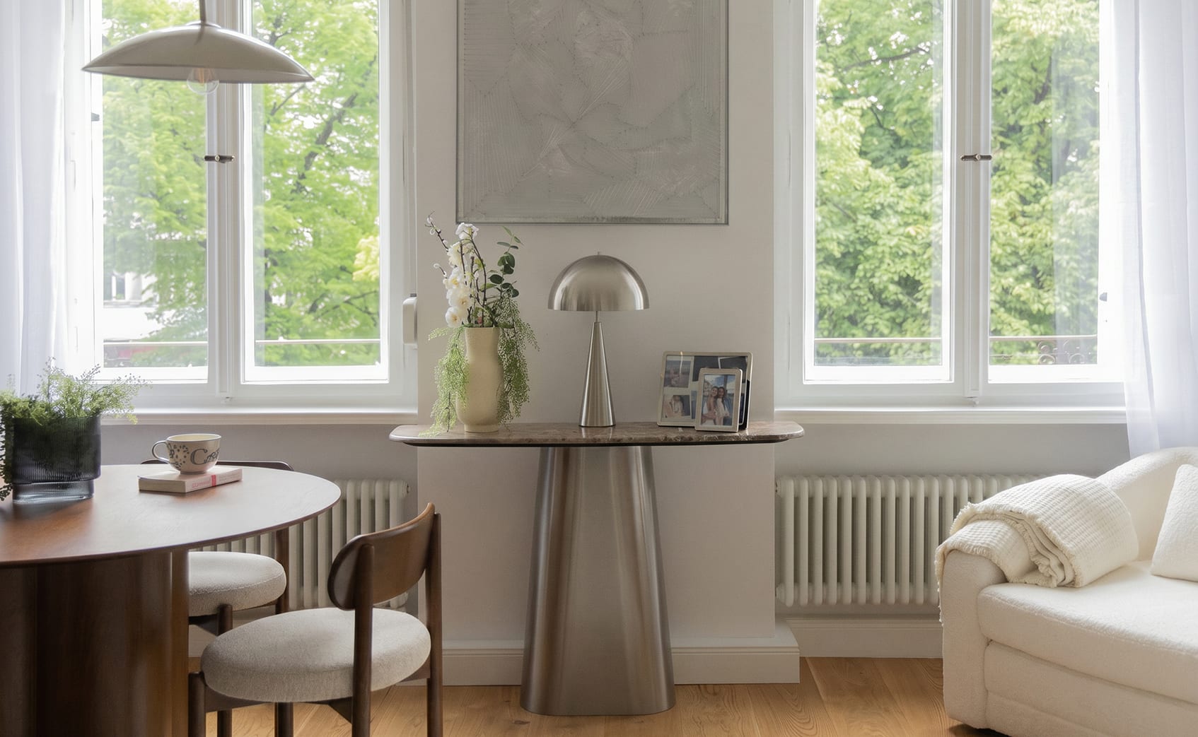 Console d'entrée 120x40 cm en pierre naturelle et acier inoxydable Moreila
