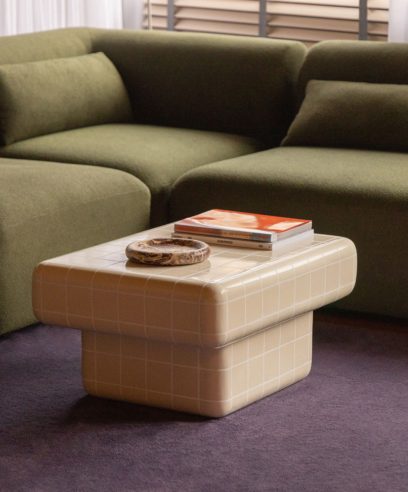 Mesa de centro rectangular en cemento look azulejo Eleonor