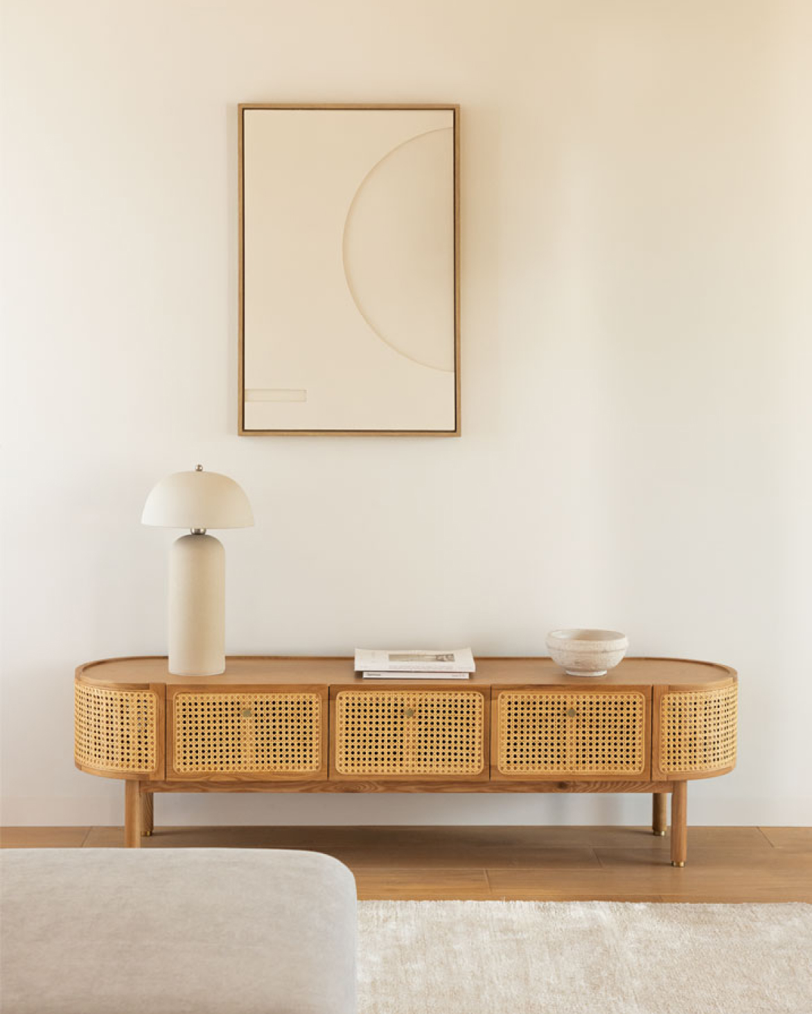 Mobile TV 175x45 cm in rattan e legno Edwina